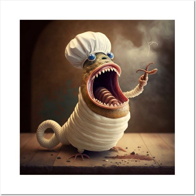 Worm Chef Screams At Wait Staff Wall Art by Bee's Pickled Art